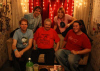 Daniel with band members in Athens